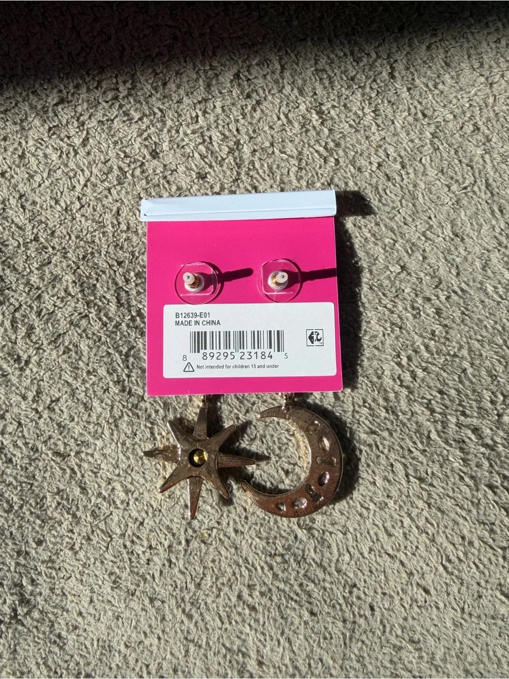 Betsey Johnson Gold-Tone Moon & Star Drop Earrings with Blue Gems - Picture 3 of 4